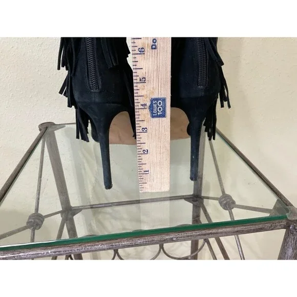 Steve Madden Black Suede Fringe Stiletto Booties - Picture 4 of 12